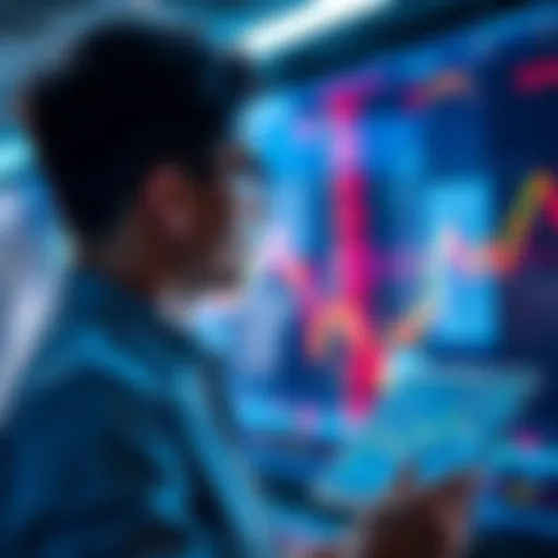 A thoughtful individual looking at cryptocurrency charts and graphs, contemplating selling XRP during a bull run.