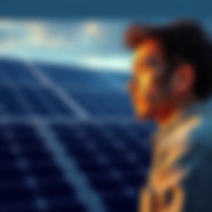 A person looks at their solar panels while pondering whether to sell or restart the setup, displaying a thoughtful expression.