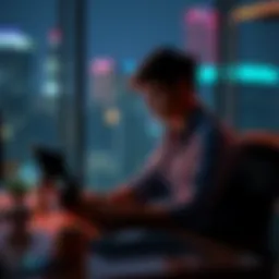 A person sitting at a desk looking at a laptop, deep in thought about whether to sell or hold their cryptocurrency investment.