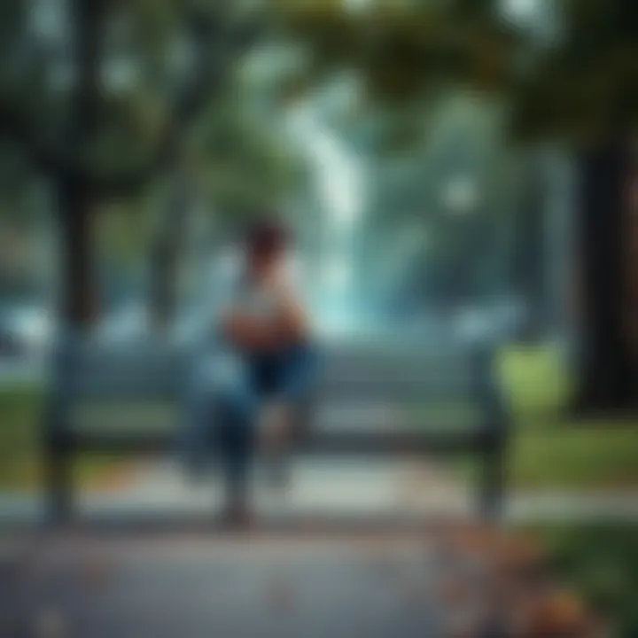 A person sitting on a park bench with a thoughtful expression, looking at a path ahead, symbolizing the struggle between ambition and fear of failure.
