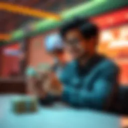 A person sitting at a table counting cash, looking satisfied after a deposit with Redvado