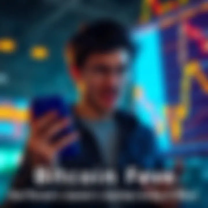 Individual looking at a Bitcoin price chart with excitement while holding a smartphone, representing their growing investment in cryptocurrency