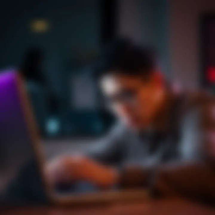 A person looks annoyed while taking an online survey on a laptop, showing frustration after being booted out.