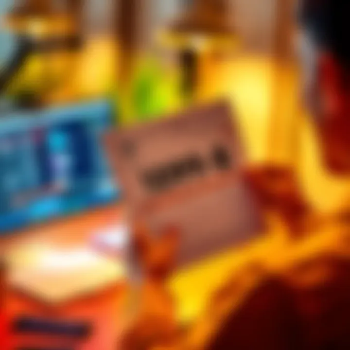 A person excitedly holding their newly received 1099-B tax form with a computer and tax software open nearby