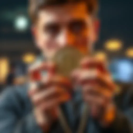 Individual contemplating using Bitcoin for purchases while holding coins
