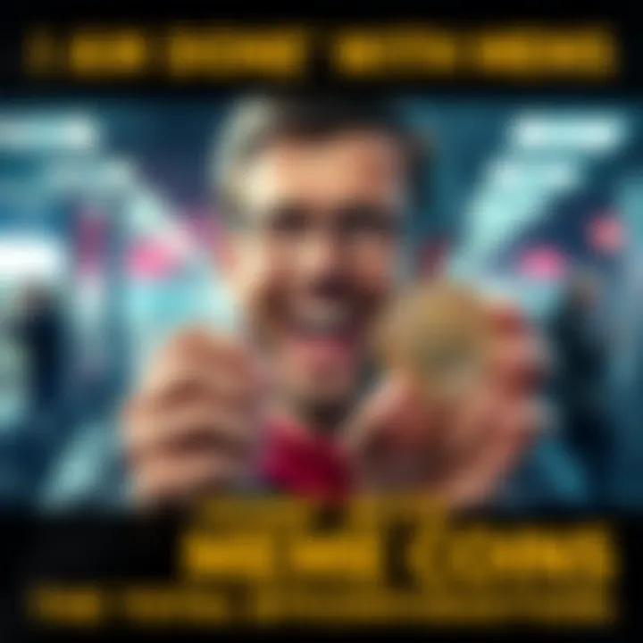 A person enthusiastically holding a Bitcoin token with a satisfied expression, symbolizing commitment to Bitcoin over meme coins.