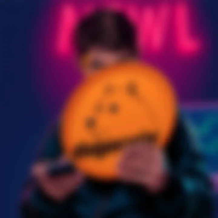 A person looks concerned while holding a Dogecoin sign and checking market trends on a smartphone.