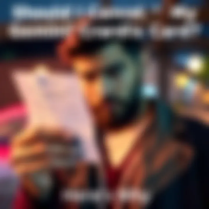 A concerned individual holding their Gemini credit card while looking at a statement, pondering whether to cancel the card