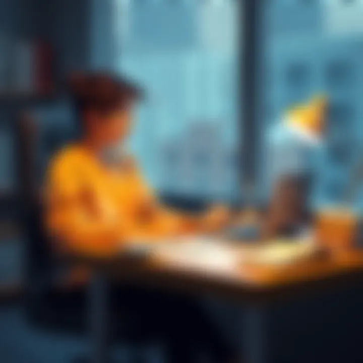 Person Learning About Crypto A person sitting at a desk with a laptop, reading about cryptocurrency investment basics, surrounded by books and notes.