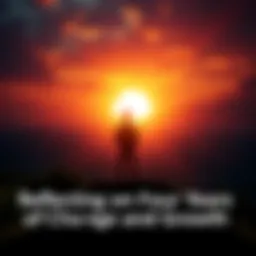 A person standing on a hilltop, gazing at a vibrant sunset that symbolizes change and hope.