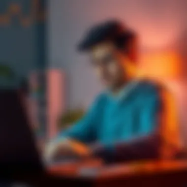 A person feeling anxious while checking Bitcoin prices on a laptop with a concerned expression