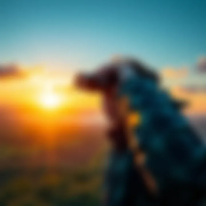 Individual observing a scenic view through binoculars, symbolizing changed perspectives