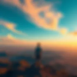 Person looking at a wide landscape A person stands on a hilltop, gazing at a vast landscape below, representing the importance of perspective in decision making.