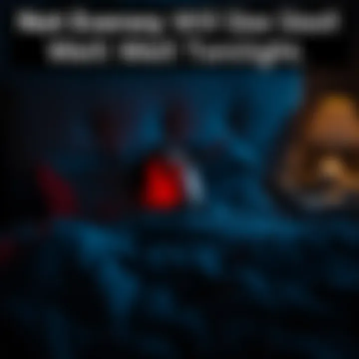 A person with a worried expression lying in bed at night, surrounded by dark shadows and a dimly lit room, showing signs of anxiety and sleeplessness.