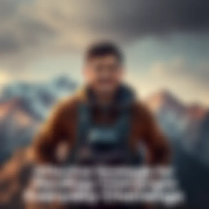 A person confidently facing a mountain representing life's challenges, with a positive expression and determined posture.