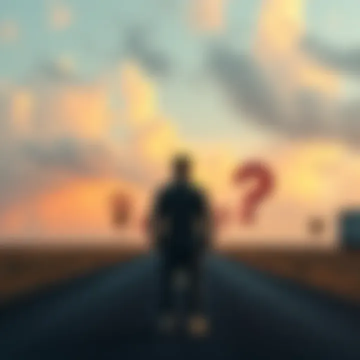 A person standing at a crossroads, looking uncertain with question marks in the background, symbolizing the struggle between ignorance and knowledge.