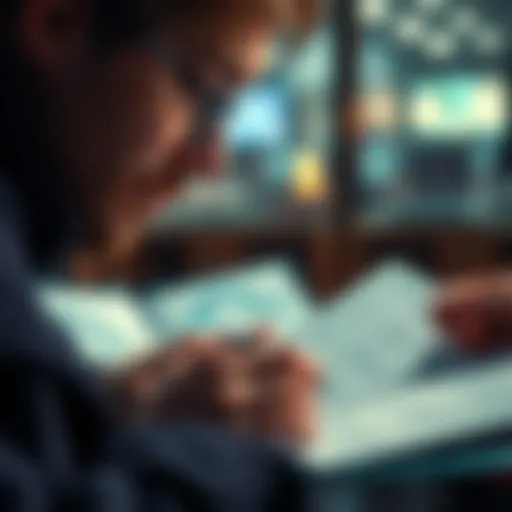 Individual focusing on a survey with control questions and a pen