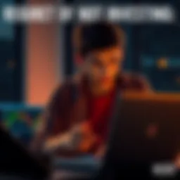 A young adult sitting alone with a thoughtful expression, looking at Bitcoin charts on a laptop, symbolizing regrets over past financial decisions.