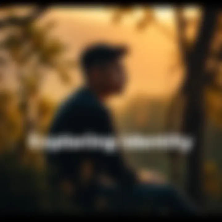 A person sits quietly in a serene environment, looking thoughtful, surrounded by nature, symbolizing self-reflection and identity exploration.