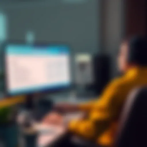 A person sitting at a desk looking at a computer screen with savings account information and credit check details