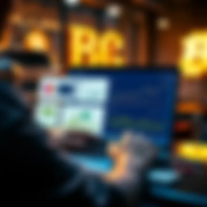 A person using a laptop to sell cryptocurrency on a platform, with notes and charts visible on the screen, representing safe cash-out methods.