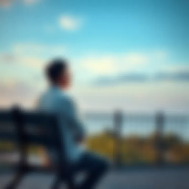 A person sitting calmly on a bench, looking thoughtful and enjoying the scenery, symbolizing the value of patience in life choices.