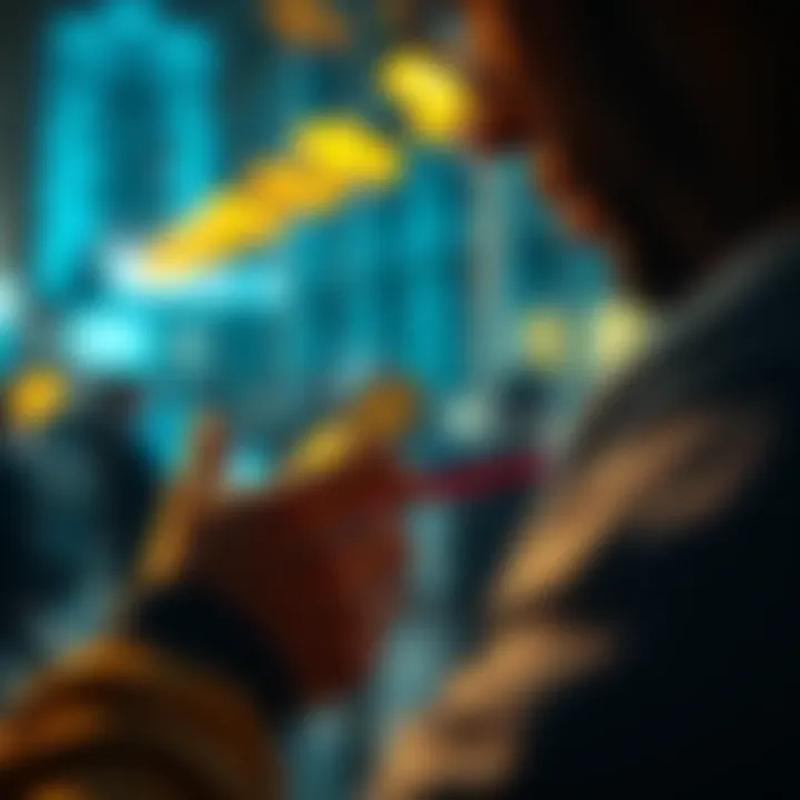 A person examines cryptocurrency on a smartphone with a wallet app open, showing digital coins on the screen.