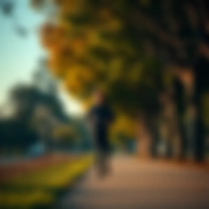 A person enjoying a 15-minute walk outside, surrounded by trees, to recharge for work