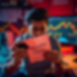 A person looks distressed while holding a Ledger Nano S wallet and a piece of paper with a recovery phrase written on it, surrounded by papers and a computer screen displaying crypto charts.