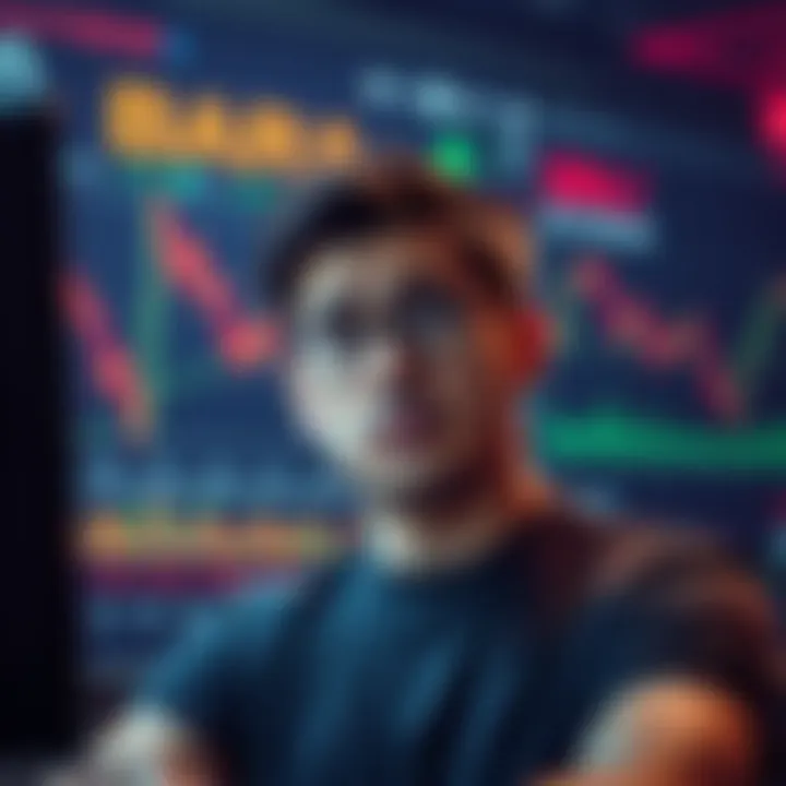 Person looking worried about investment loss A stressed individual staring at a screen showing a downward trend in cryptocurrency, representing a significant investment loss in BARA token