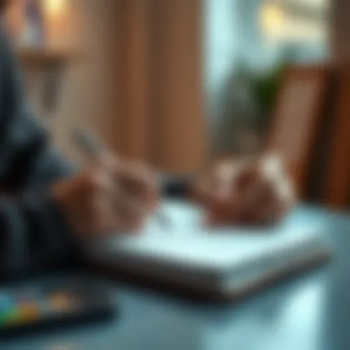 Individual focused on setting goals and writing in a planner for February