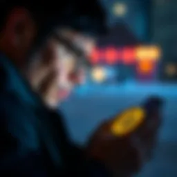 Person accessing Bitcoin A person using their smartphone to access Bitcoin while looking worried about their frozen bank account