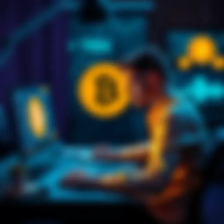 A person sitting at a desk, focused on a computer screen while trying to activate a Bitcoin wallet, with TRX tokens displayed on the screen
