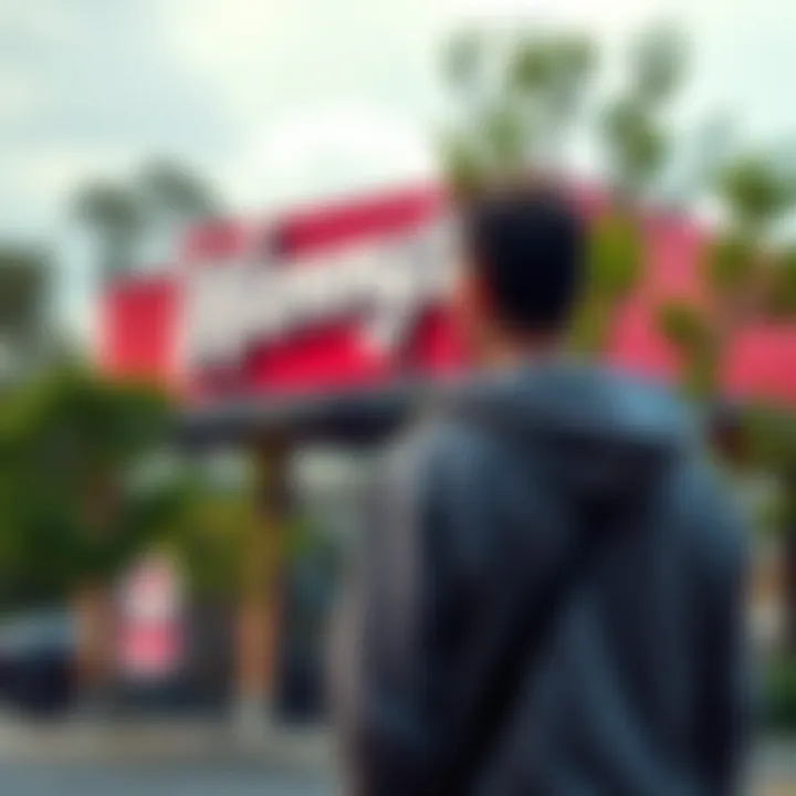 A person looking surprised behind a Wendy's restaurant, with trees and the fast-food building in the background.