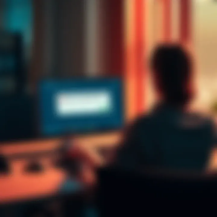 A person sitting at a desk, looking at a laptop with a warning message about a suspicious credential request, blocking it immediately.