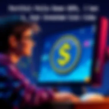 A person excitedly looking at a computer screen displaying the $babyansem coin logo, with a playful expression, symbolizing a risky investment in cryptocurrency.