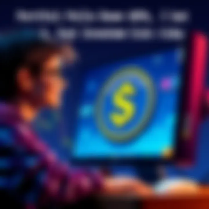 A person excitedly looking at a computer screen displaying the $babyansem coin logo, with a playful expression, symbolizing a risky investment in cryptocurrency.