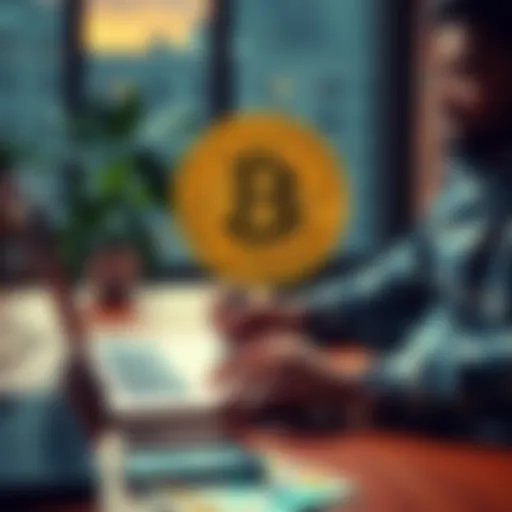 A person working at a desk, calculating monthly investments for Bitcoin accumulation with a laptop and notepad.