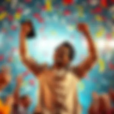 A person joyfully celebrating a hard-earned achievement, surrounded by confetti and smiles, representing determination and resilience in reaching goals.