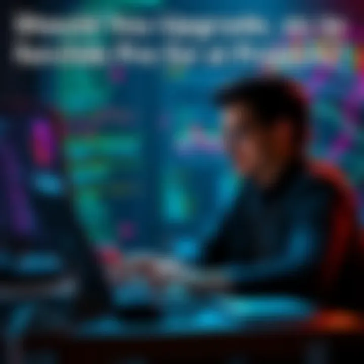 Person considering upgrading to Claude Pro for AI coding projects while looking at a laptop