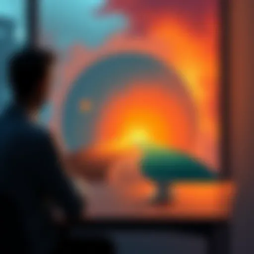 A person sitting at a table with two paths illustrated in front of them, representing choices between certainty and uncertainty.
