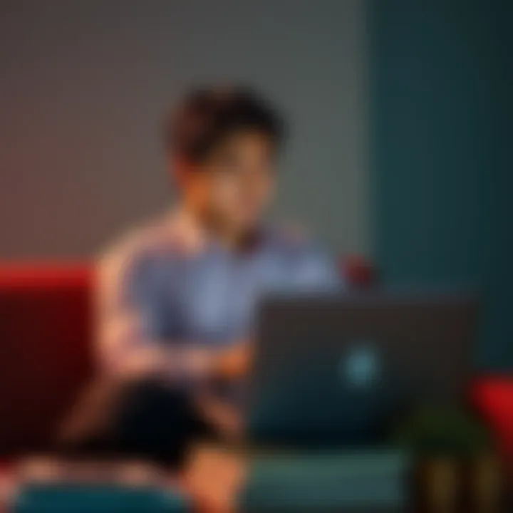 Individual sitting with a laptop, looking worried while considering a loan for buying ETH