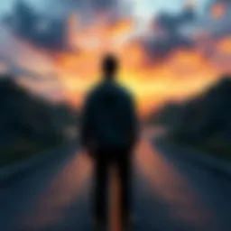 A person standing at a crossroads, contemplating different paths