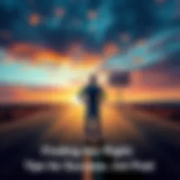 Person standing at a crossroads A person looking at road signs at a crossroads, symbolizing choices in life