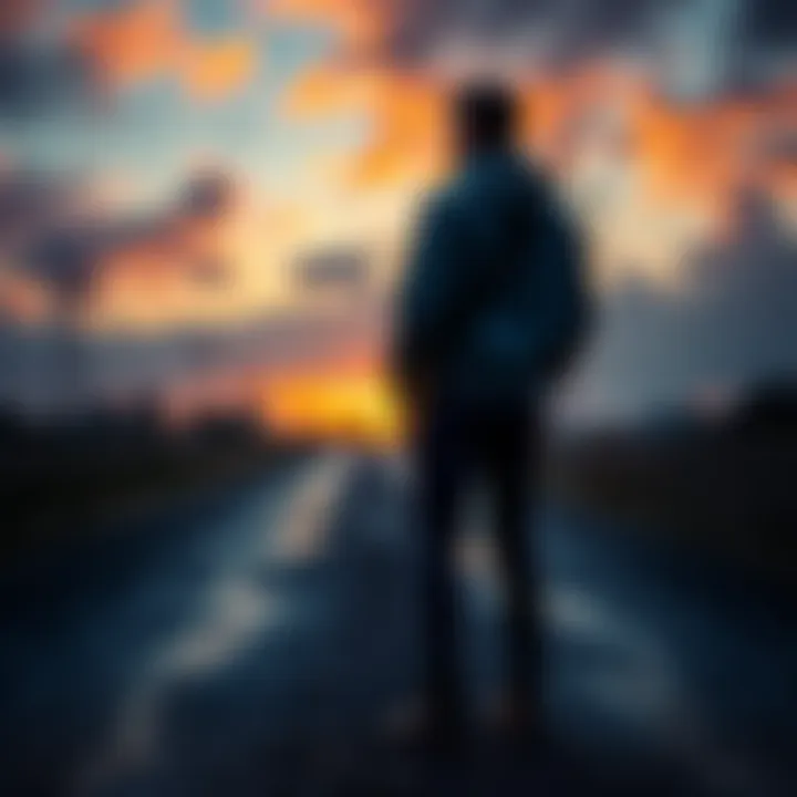 A person contemplating a decision while standing at a fork in a path, symbolizing choices in life