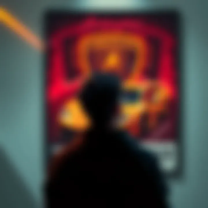 A person looking at a Lamborghini poster with a thoughtful expression, symbolizing ambition and dreams of luxury cars.