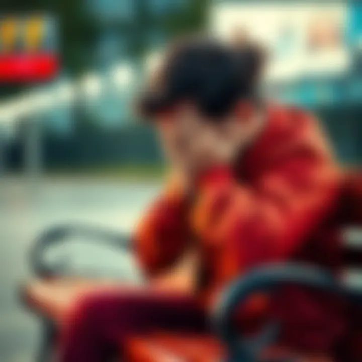 Person feeling overwhelmed A person sitting on a bench with a pained expression, hands covering their face, conveying feelings of frustration and sadness.