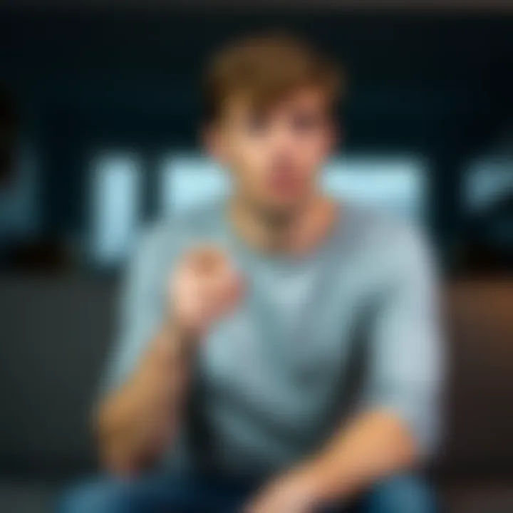 Individual sitting with a puzzled expression, looking thoughtful while holding a pill bottle. A blurred background gives a sense of confusion and unusual feelings.
