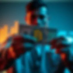 Individual holding cash with a Bitcoin symbol overlay, contemplating investment