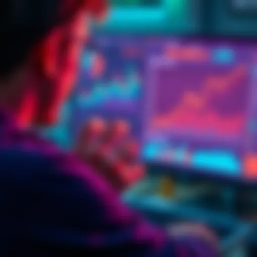 A person looking at a computer screen showing Solana investment charts and graphs, symbolizing passive income opportunities.